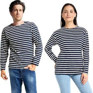 Win's Unisex Long Sleeve Sailor - Striped T-Shirt Men and Women Navy and White L